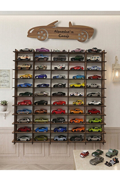 50 Araç Kapasiteli İsimli Araba Rafı - Dekoratif Çocuk Odası Oyuncak Organizer(HOTWHEELS VE MATCBOX ARABALARI IÇİN UYGUNDUR)