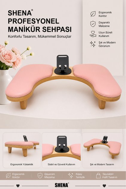 Manicure Table U Type Table with Phone Holder - Nail, Hand & Arm Rest Stand - Nail Art & False Nail Work Table