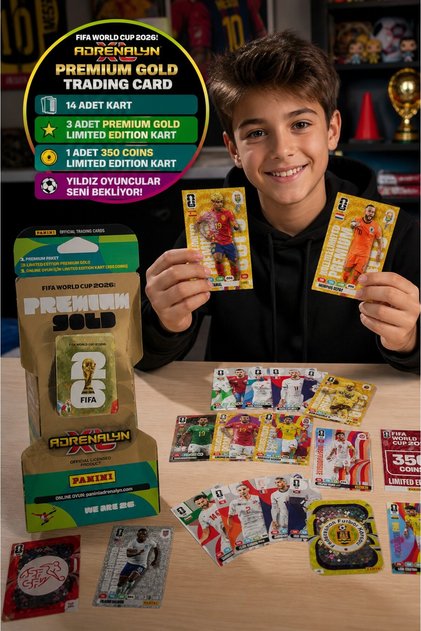 1 Paket Panini FIFA 2026 Dünya Kupası Adrenalyn XL Premium Gold Kart Seti 14 Kart Koleksiyon Kartı