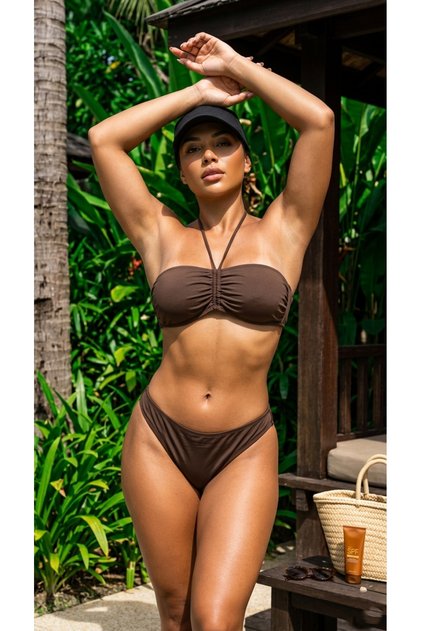 Kadın Straplez Boyundan Bağlamalı Sırt Klipsli Bikini Takımı