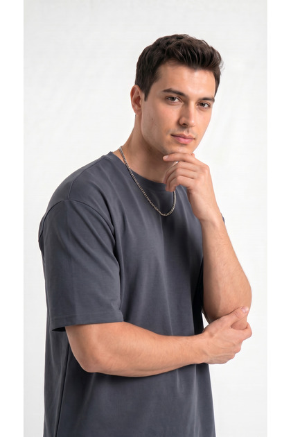 Men's Smoked Oversize T-Shirt Comfortable Fit Crew Neck Combed Cotton Fabric