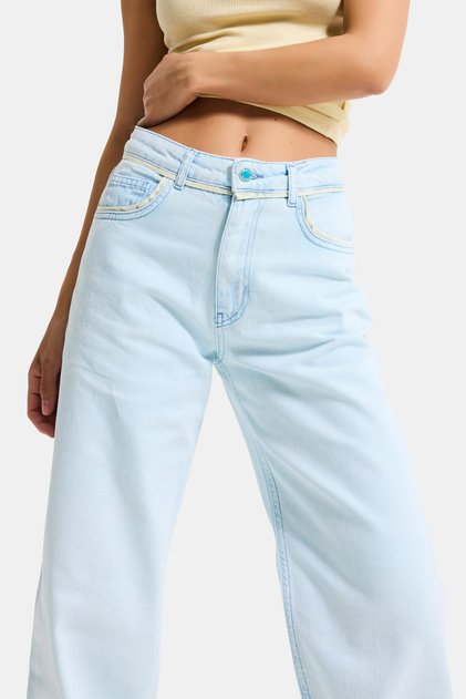 Women's Baby Blue 3S6-103 Loose Fit Special Wash Design Denim Jean
