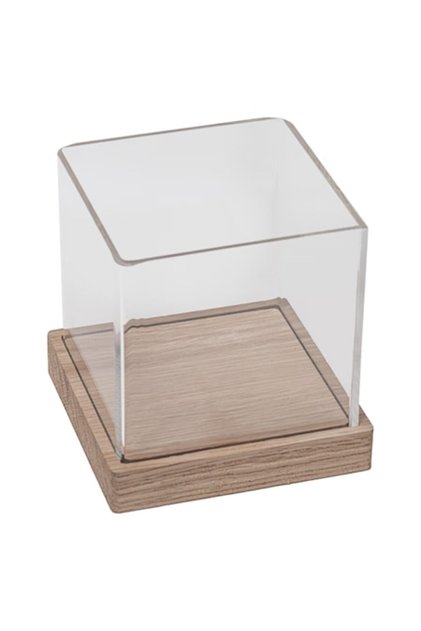 bol decorativ, acril transparent, bază din lemn de stejar, 12x12x10cm