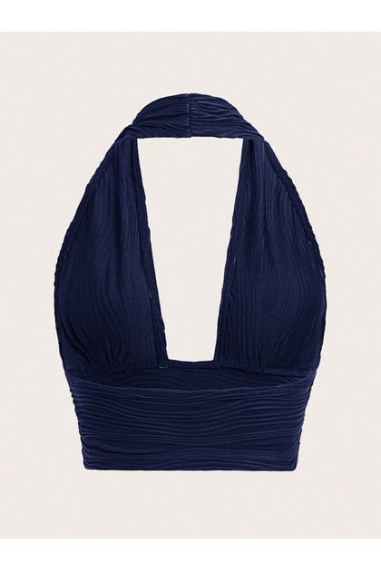 Elastic Halter Neck Cropped Low-Cut Blouse