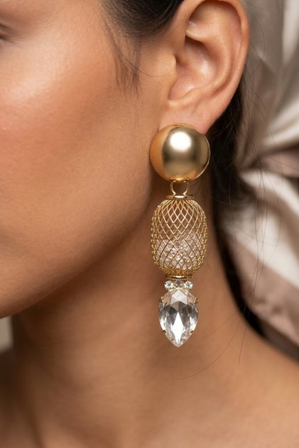 Damla Stone Cage Crystal Exaggeration Modern Earrings 9 Cm.