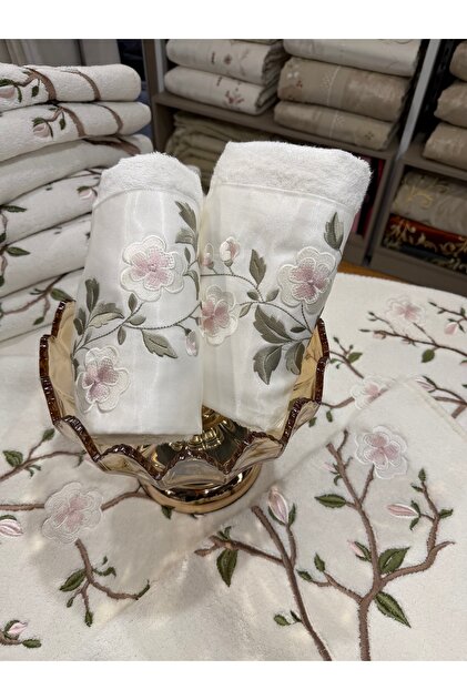 Sakura Tree 3-Piece Cotton Carpet Mat (70X120-60X80 cm) + 100% Bamboo Head Towel as a Gift, Machine Washable, Luxury and Elegance