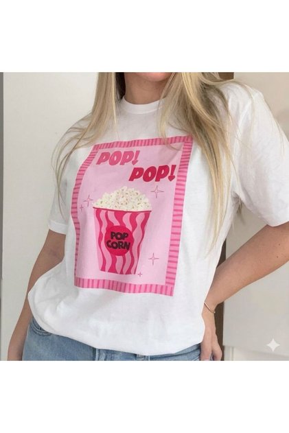 Women's Pink Pop Corn Printed T-Shirt