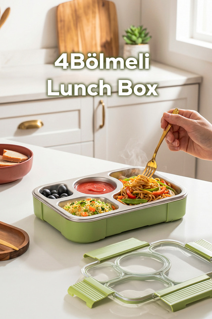 BL25239 Isı Yalıtımlı Paslanmaz Çelik Sızdırmaz Silikon Kapak 4 Bölmeli Vakumlu Yemek Termosu Beslenme Kutusu Taşınabilir Lunch Box Sefer Tası