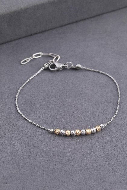 Stainless Steel Silver Special Minimalist Design - Steel Gold Stone Detail - Bracelet