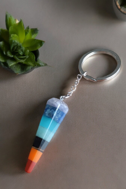 7 Chakra Stone Keychain Pandul Amethyst Lapis Lazuli Blue Quartz Aventurine Tiger's Eye Agate Jasper