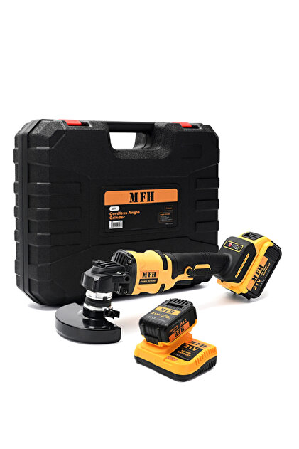 21V 12000RPM Cordless Angle Grinder 115mm with 2 Batteries 1500mA, Charger & Handles