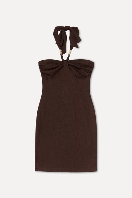 Women's Brown Neckline Detailed Fitted Mini Dress