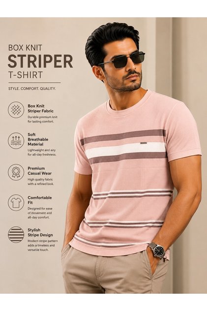 Fashion Trail Premium Box Knit Striper T-Shirt for Men