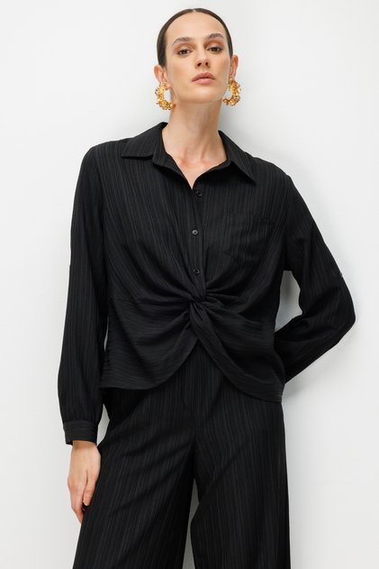 Front Gathered Fabric Patterned Blouse