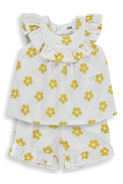 Floral Print Ruffle Set for 6-18 Months - Mustard