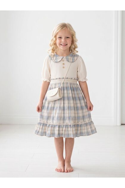 Vintage Style, Doll Collar, Bag Included, Balloon Sleeves Girls' Dress