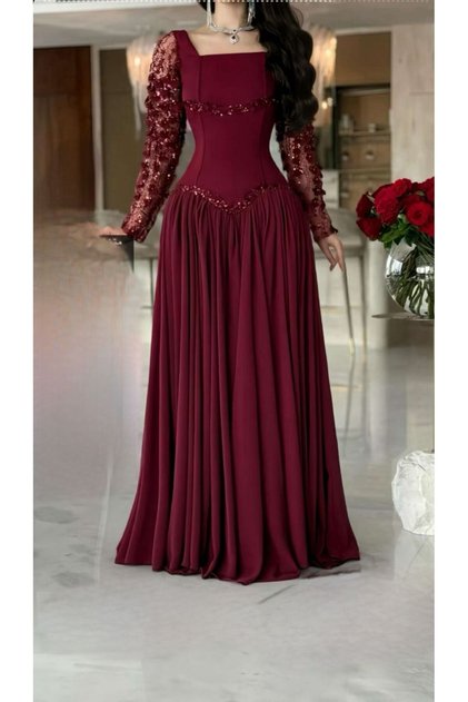 فستان سهرة عنابي فخم
