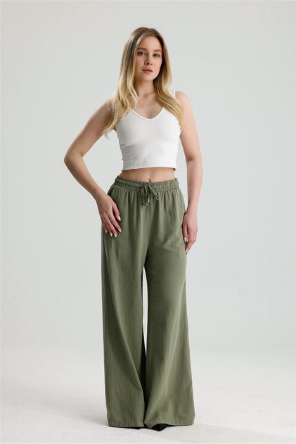 Khaki Washed Linen Trousers