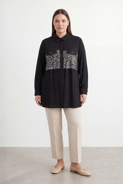 Women's Plus Size Sequin Detailed Shirt 19274