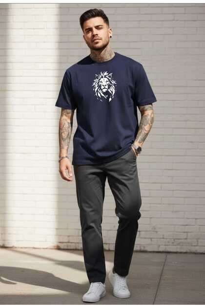 Men's Lion Print Design Trendy Tshirt