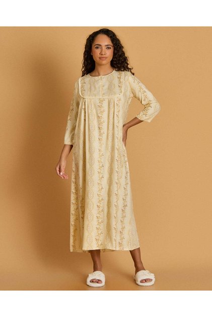 Women Yellow Long Sleeve Nightgown