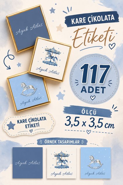 Kişiye Özel İsimli Kare Çikolata Etiketi Yapışkanlı 117 Adet (3,5x3,5 cm) NO:1