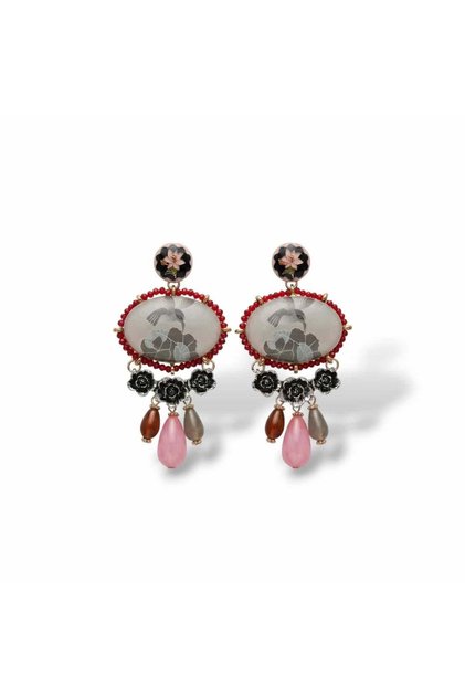 Swallow Illustrated Far East Inspired Dangle Earrings