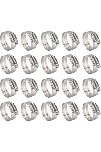 Galvanized Iron Hose Clamps, Adjustable Worm Drive, Pack of 20 (22-30mm)