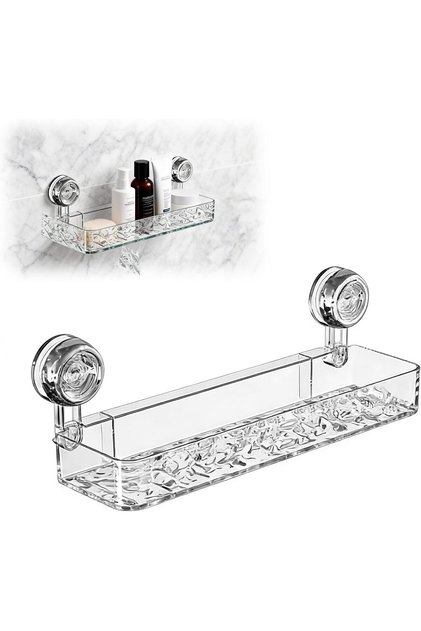 Suction Cup Shower Caddy,Drill-Free Wall Organizer,Corrugated Storage Holder,Non-Slip,for Kitchen,Bathroom,Hotel,Clear