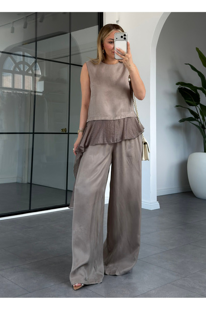 Nerzverziertes Blusen-Hosen-Set - 51391