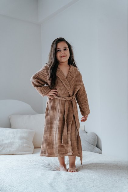 4 Layer Muslin Hooded Brown Children's Bathrobe