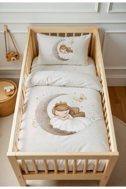 Sleeping on the Moon Princess Patterned Baby Duvet Cover Set Double-Sided 100X150 cm Without Sheets