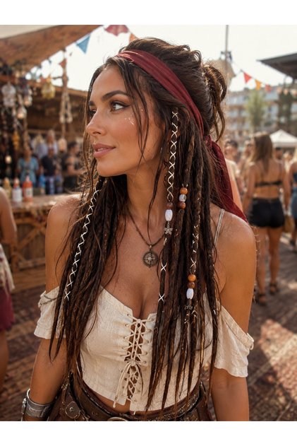 Geçici Rasta Tak Çıkar 8 Adet Açık Kestane Boncuklu Festival Saçı Jack Sparrow Tarzı