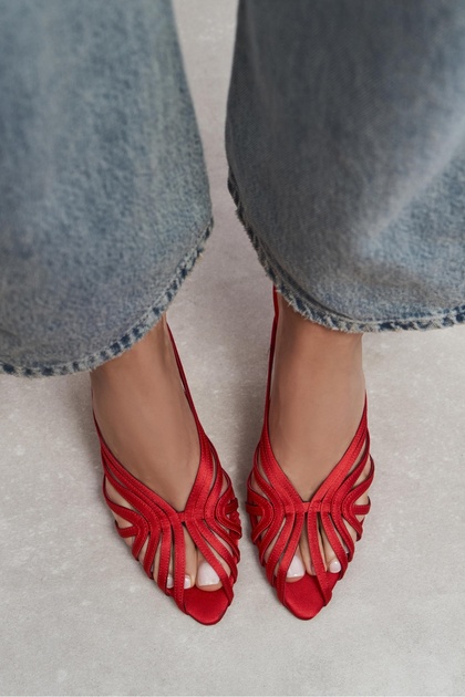 NİŞANTAŞI SHOES Judith Somon Saten Burnu Açık Detay Kafesli Kadın
