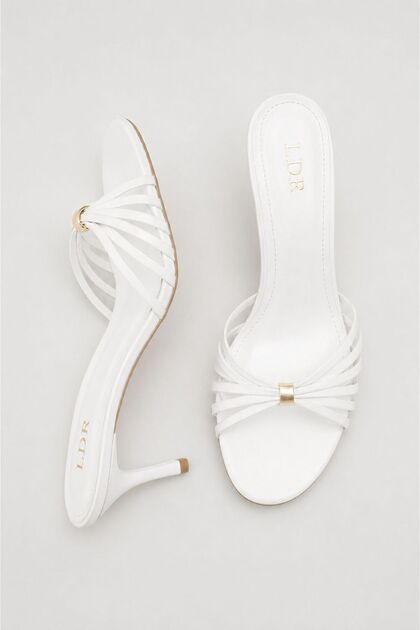 Women's White Gold Buckle Short Heeled Slippers