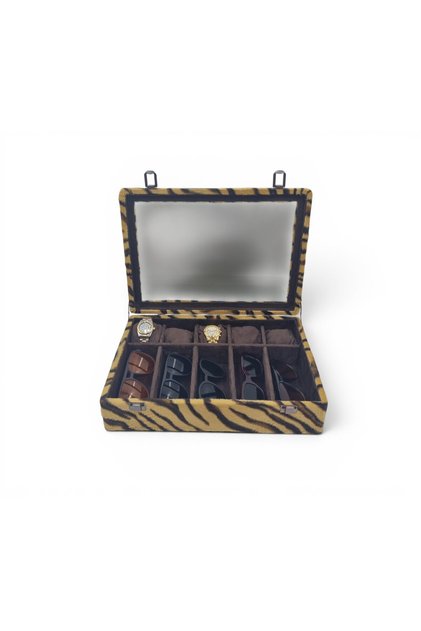 Diji 5 Glasses 5 Watch Box Watch and Glasses Bag Tiger Inside Brown Brown Padded