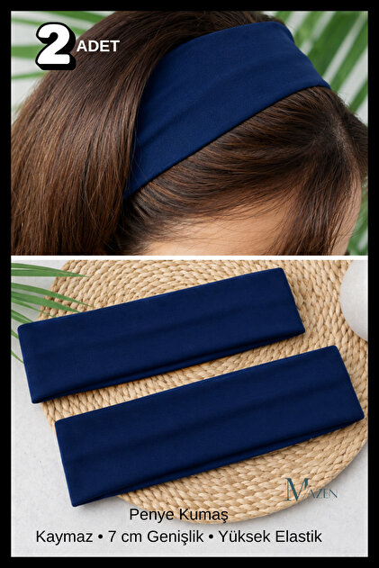 2 Pcs Navy Blue Multipurpose Combed Cotton Sports Headband Hair Head Bandana Yoga Sweatband Unisex