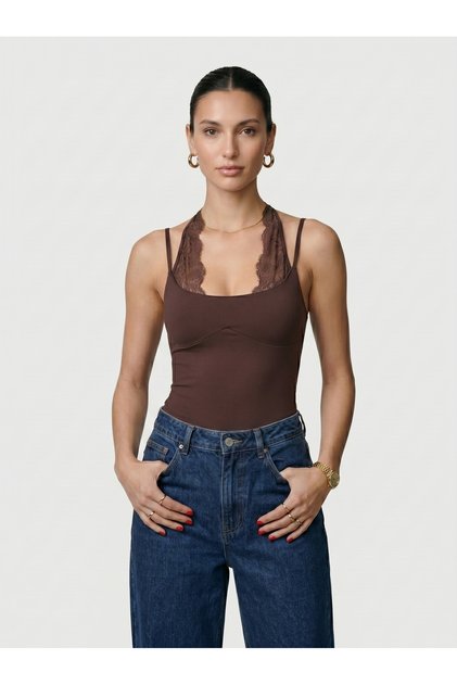Women's Lace Collar Thin Strap Snap Fastener Body Slim Fit Tight Fit Lycra Bodysuit