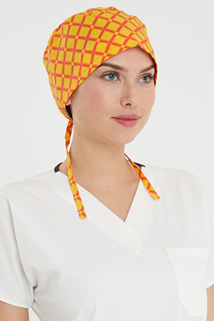 Orange Square Patterned Surgical Cap