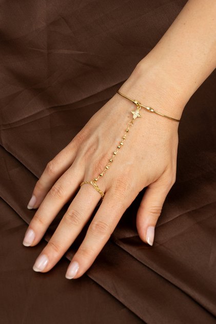4 Leaf Clover Figured Gold Bracelet Şahmeran