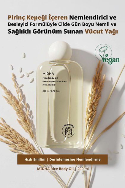 Pirinç Kepeği İçeren Nemlendirici ve Besleyici Vücut Yağı Rice Body Oil