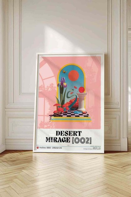 Abstract Surreal Flower Mushroom Painting – Aesthetic Y2K Art Poster – White Framed