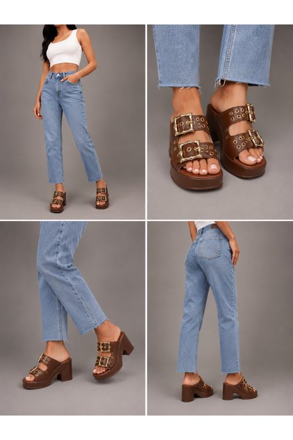 Women's Double Buckle Soft Sole Platform Heel Slippers