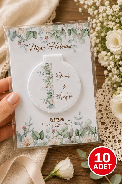 Kişiye Özel Kapaklı Cep Aynası Söz Nişan Nikah Hediyeliği – Kartlı ve Jelatin Poşetli M9