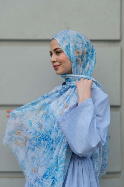 Marble Cotton Shawl-Blue