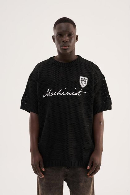 Men's Mchnst Badge Detailed Knitwear T-Shirt Black