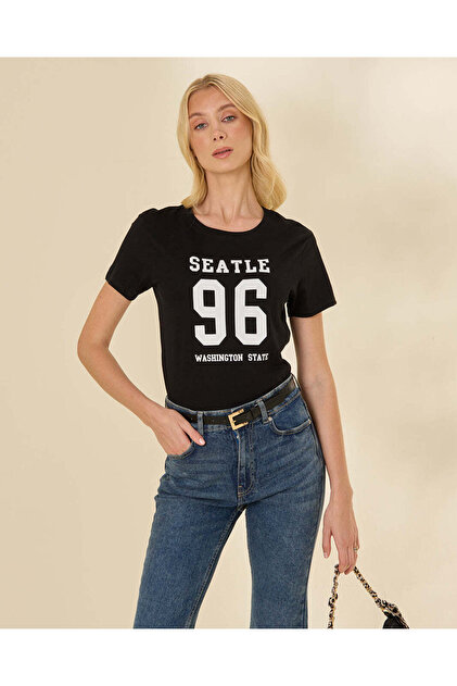 Women Black Graphic 96's T-Shirt