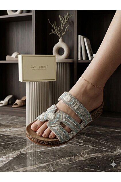 Orthopedic Slippers with Buckle and Stone and Bead Details