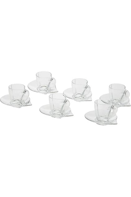 Cristalleria Italiana Happy Cup and Saucer Coffee Glasses, Set of 6, Premium Lead-Free Eco-Crystal