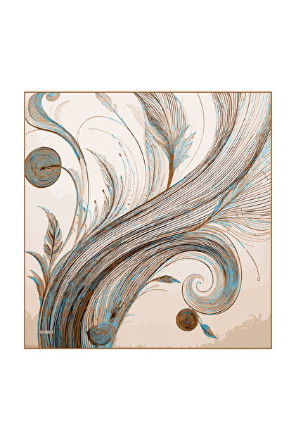 Ecru Peacock Pattern Sura Silk Scarf